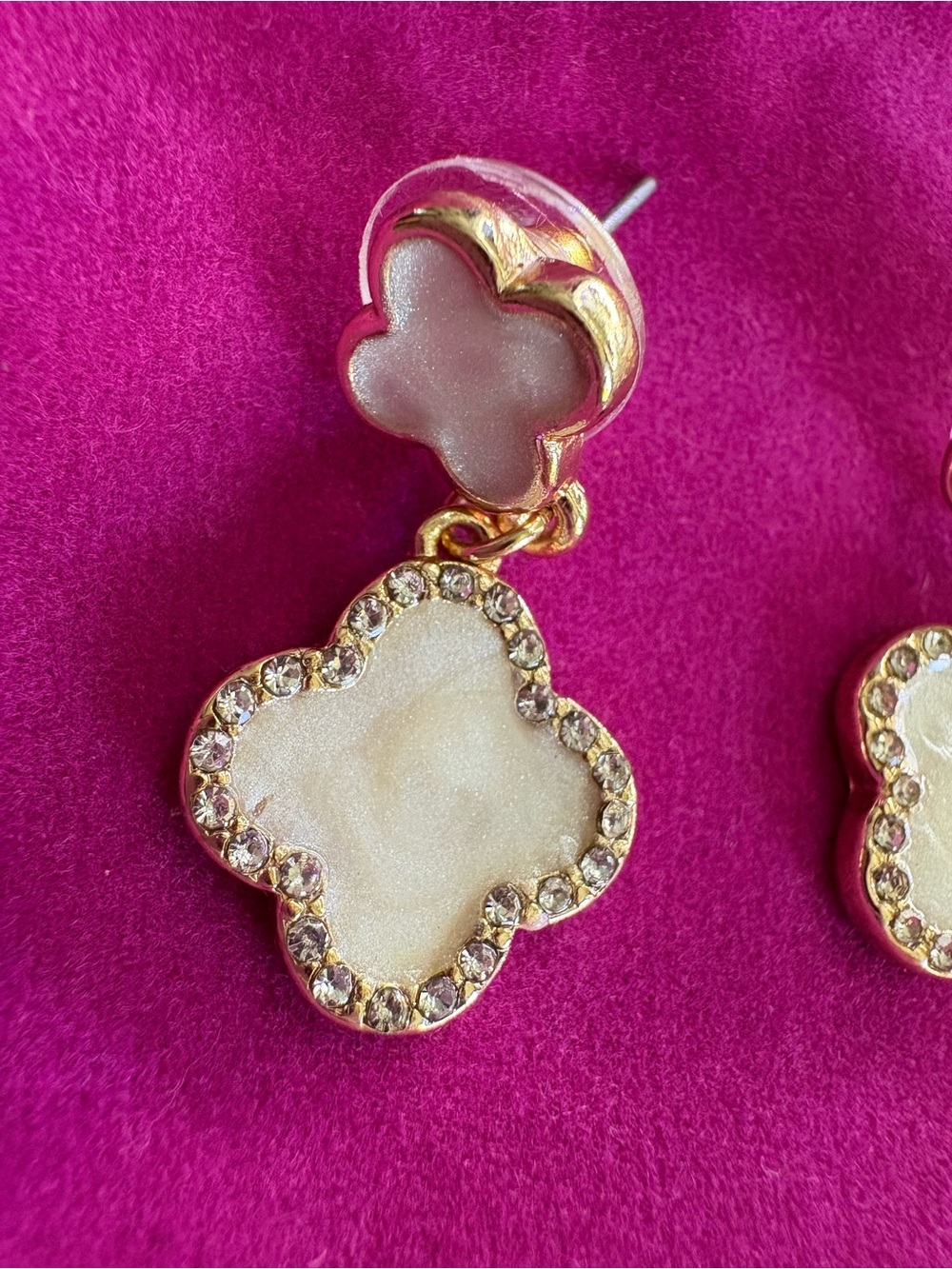 White Gold-Tone Clover Drop Earrings - Picture 4 of 5
